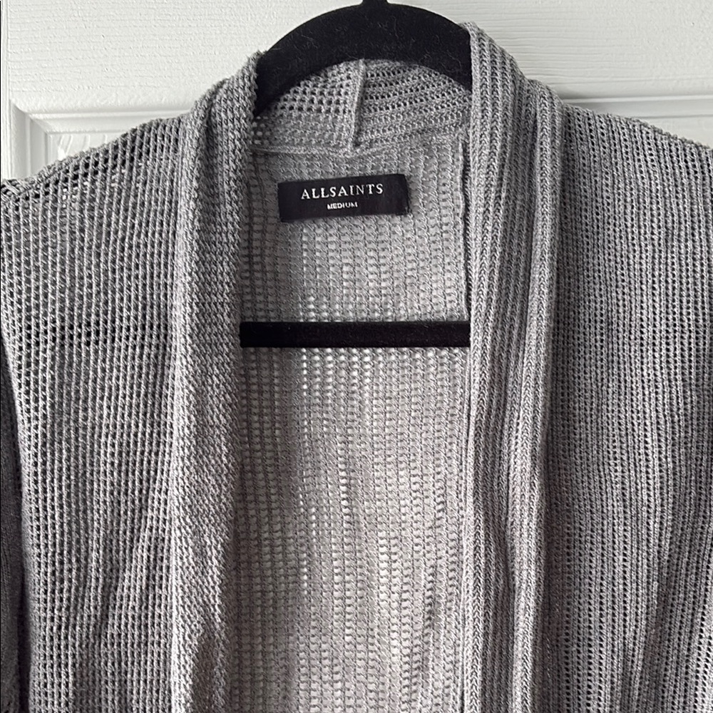 All Saints Marrin open weave loose knit gray cotton cardigan sweater